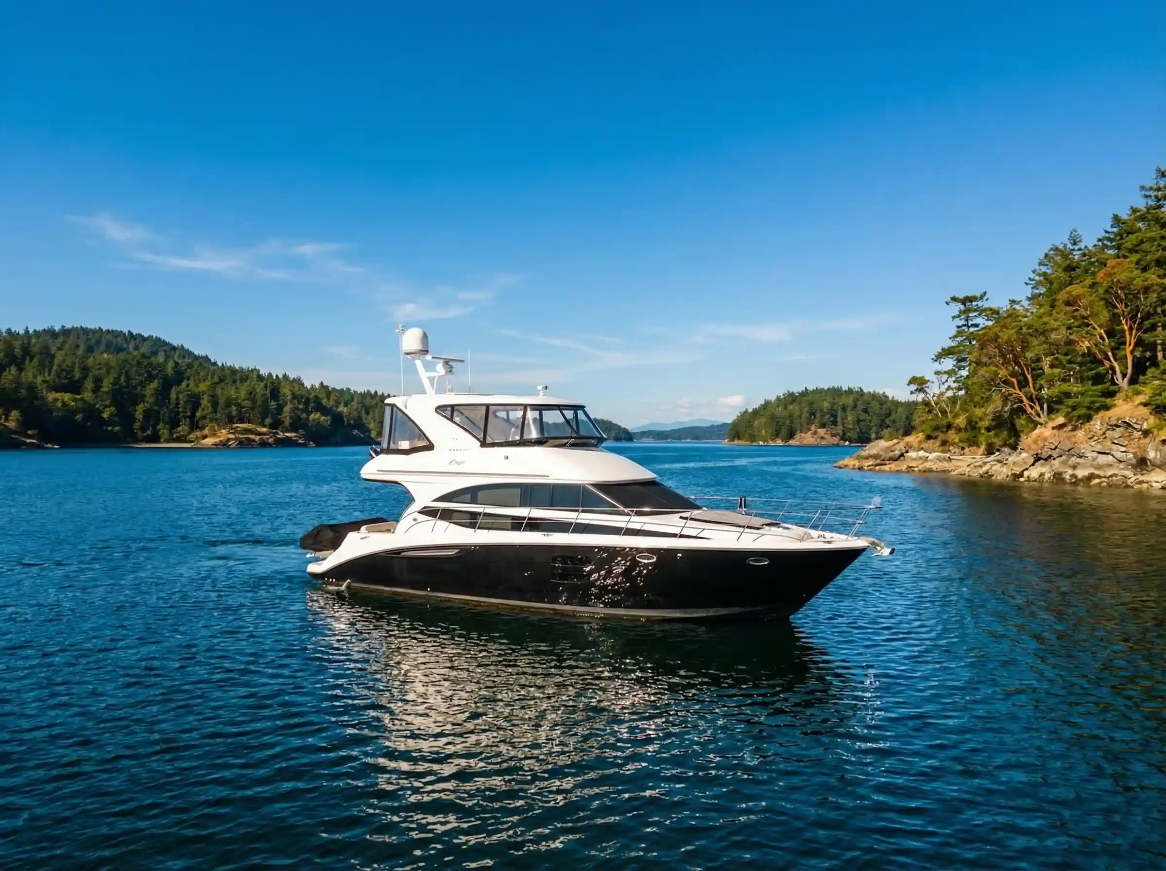 C Weed anchored in a sheltered Gulf Islands cove — family swimming and wildlife charter